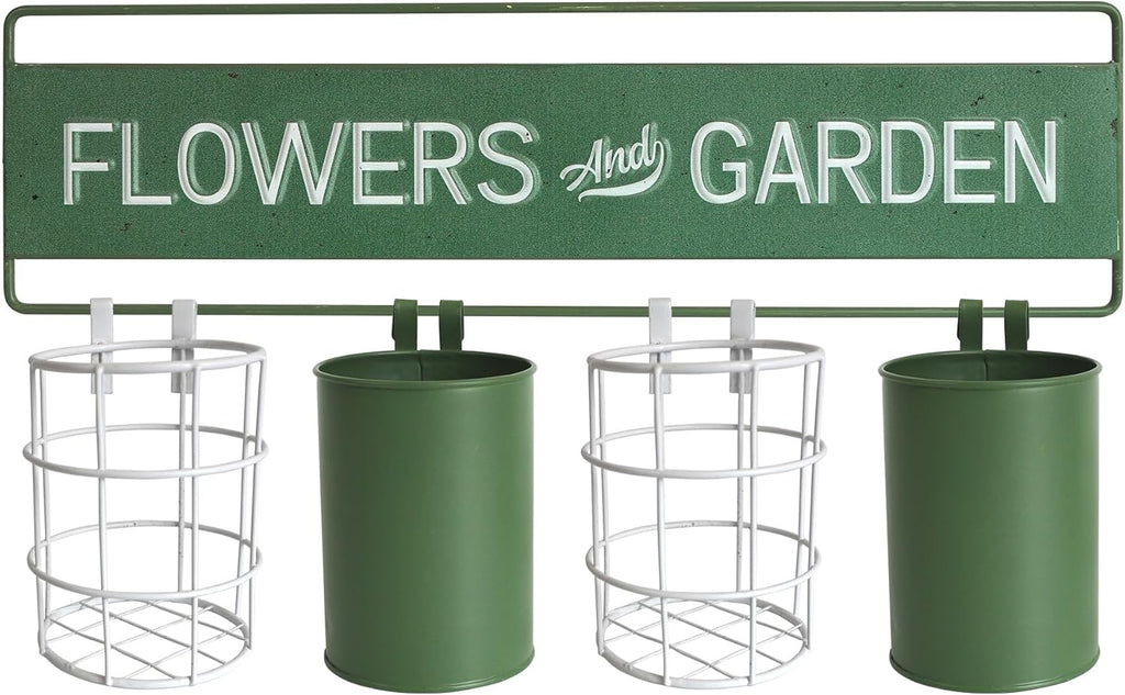 Vintage Metal Hanging Flower Pot Rustic Wall Mounted Planter, Decrative Farmhouse Plants Holder Succulents Tubs for Garden Railing Fence Patio Yard Outdoor Decor