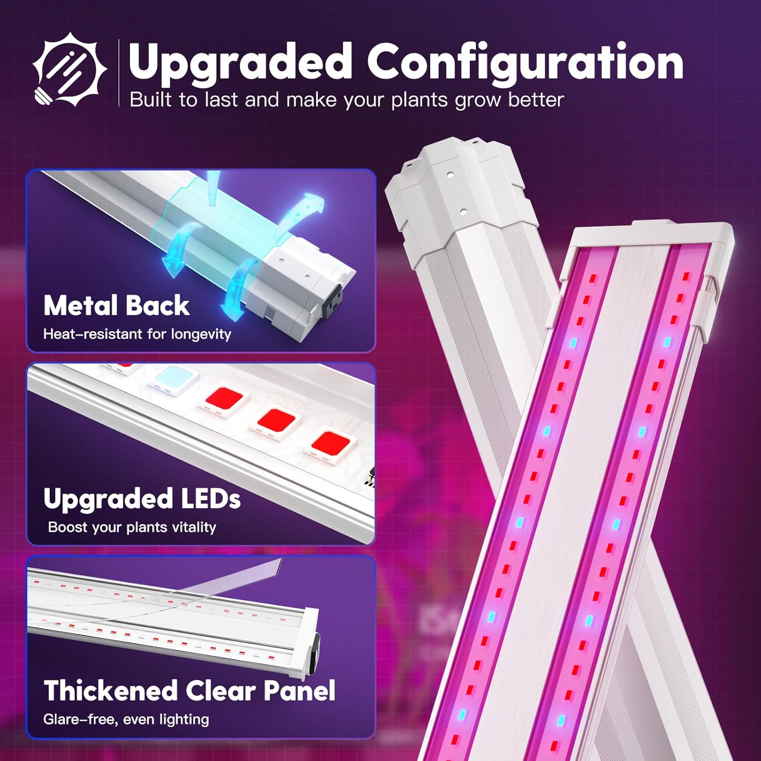 FREELICHT 1 Pack 4ft LED Grow Light, 60W (350W Equivalent), Red Blue (660nm+460nm) Full Spectrum Grow Lights for Indoor Plants, Hanging Plug in Grow Lamp for Hydroponic Greenhouse Plants Seedling Veg