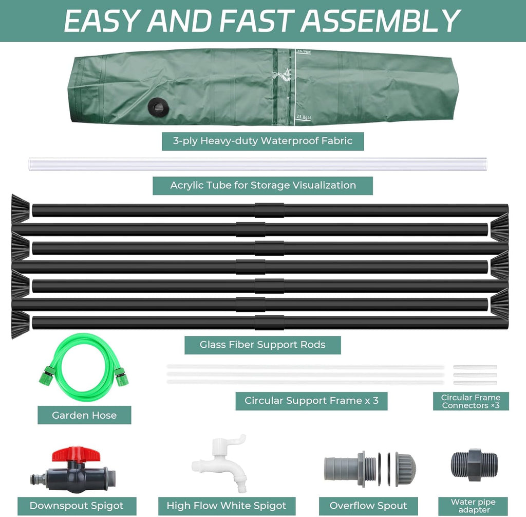 Rain Barrels to Collect Rainwater from Gutter - Rain Collection Barrel Water Barrel Rainwater Collection System Collapsible Rain Barrel Include Filter Two Spigots and Overflow Kit (100 Gallon, Green)