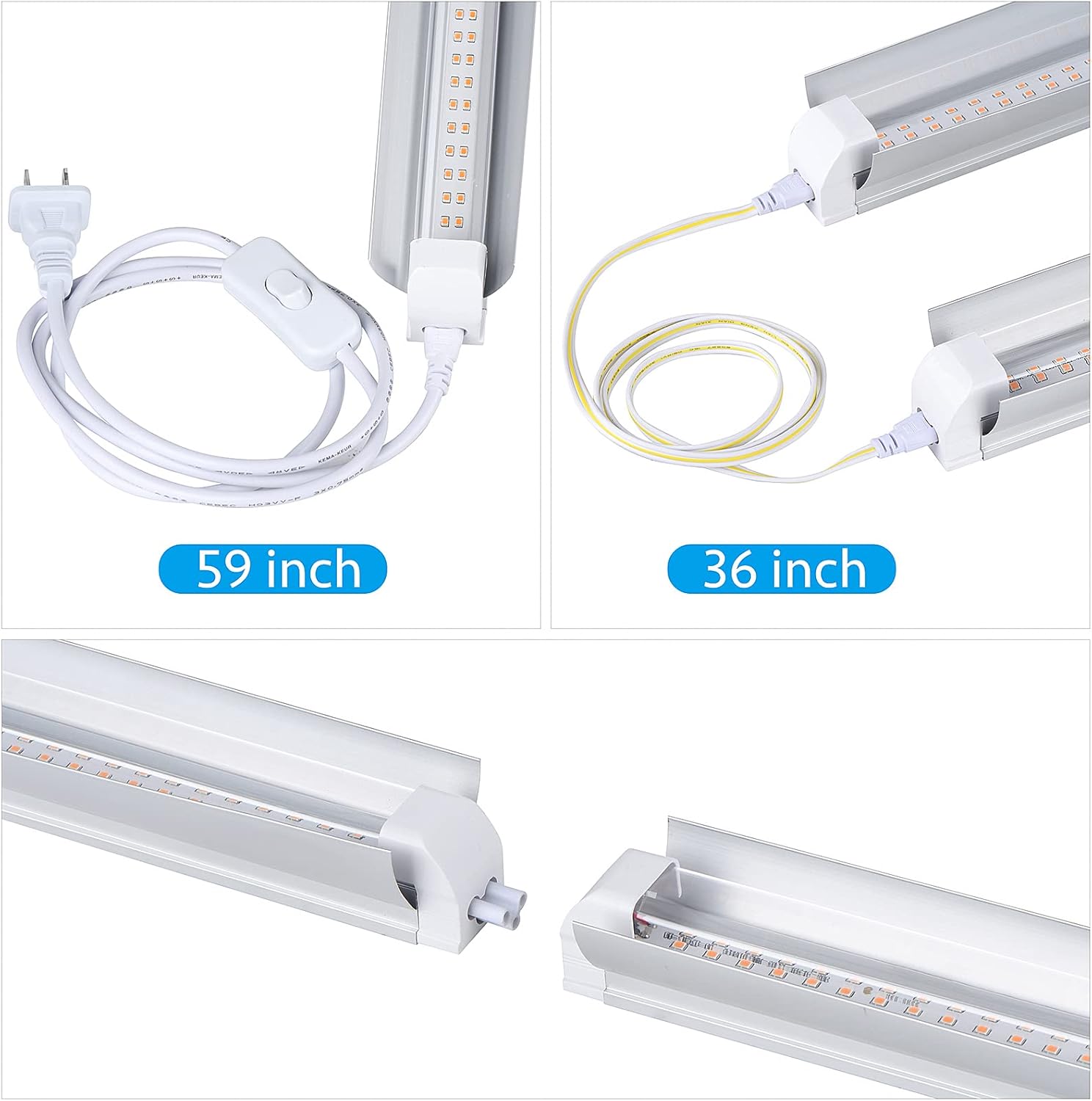 Grow Light for Indoor Plants,4ft T8, 180W(4 x 45W, 1080W Equivalent), Super Bright, Full Spectrum Sunlight Plant Light, LED Grow Lights for Indoor Plants, Greenhouse, 4-Pack