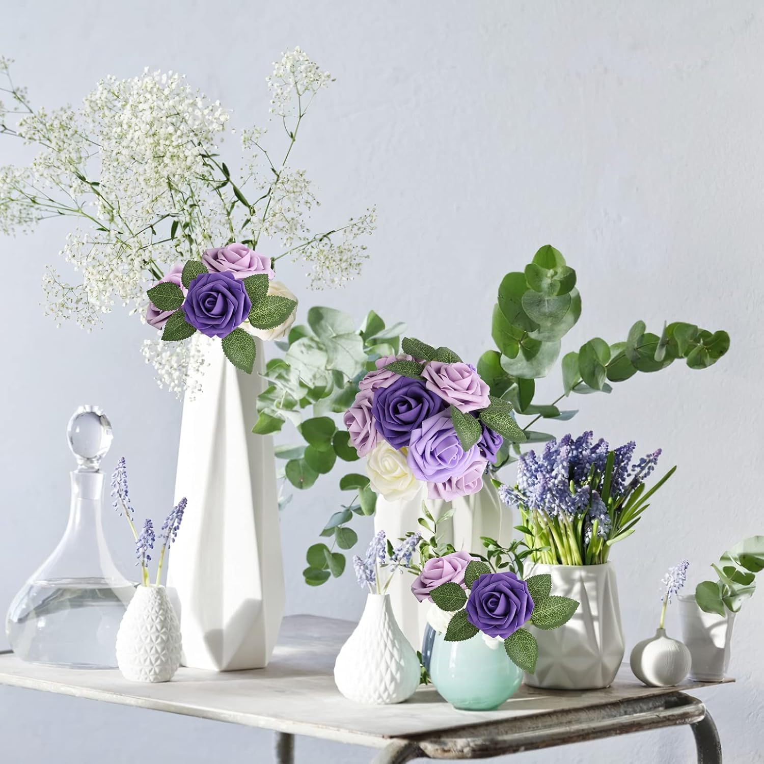 AmyHomie Artificial Flower Seriesc Purple Rose 25pcs Real Looking Fake Roses w/Stem for DIY Wedding Bouquets Centerpieces Arrangements Party Baby Shower Home Decorations