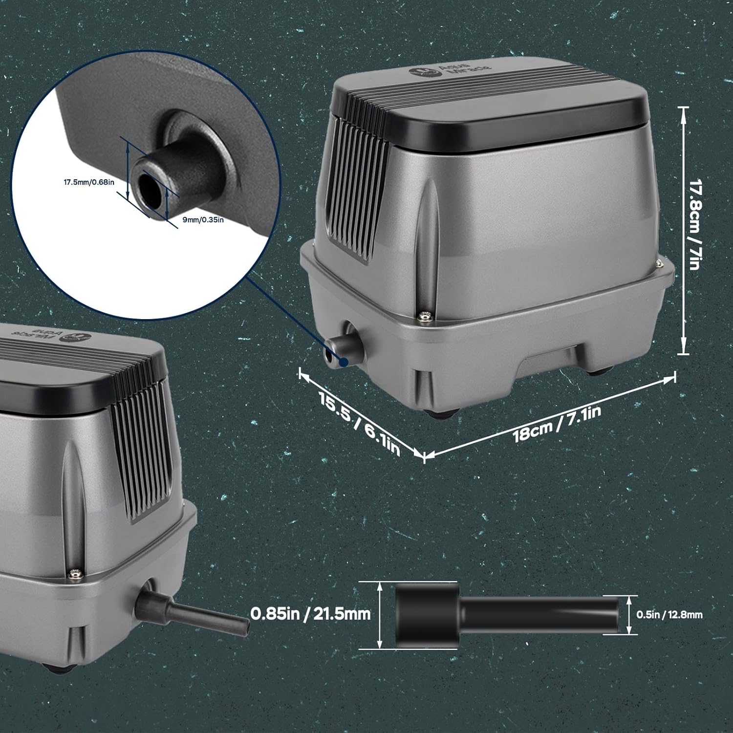 AquaMiracle All-in-1 Koi Pond Aeration Kit Pond Air Pump with Self-Sinking Airline Rubber Air Diffuser, Air Flow Control Pond Aerator for Outdoor Pond 2,000-5,000 Gallons