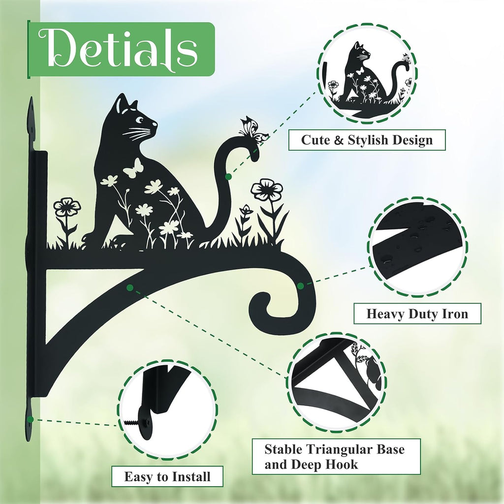 Plant Hangers Outdoor Heavy Duty Iron Decorative Cat Silhouette Plant Hooks for Hanging Baskets 11 inch Hanging Plant Bracket Wall Hooks for Flower Pot Lantern Bird Feeder Wind Chimes