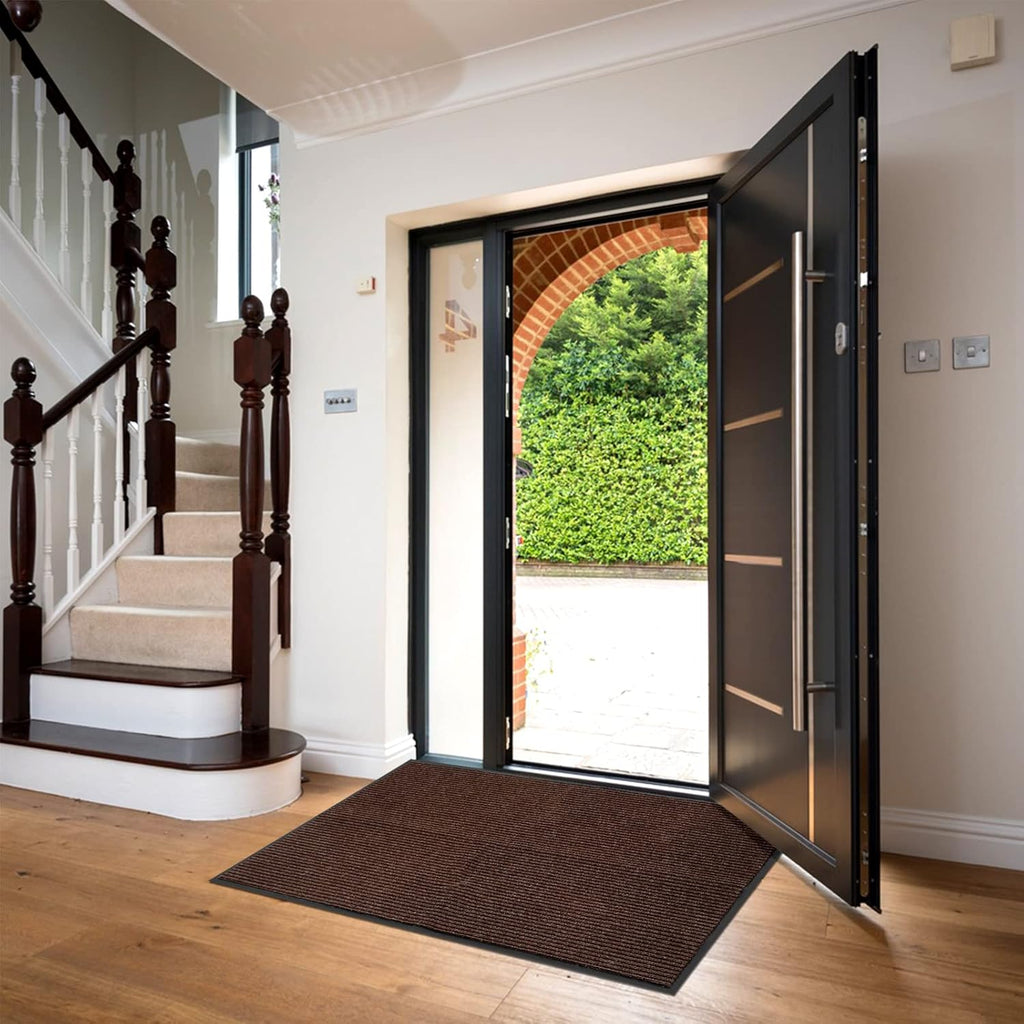Low Profile Rubber Door Mat, 72x48inch, Heavy Duty, Entrance Doormat, Indoor and Outdoor, Waterproof, Easy Clean Shoe Scraper, Home Rug Welcome Mats for Entryway, Patio, Porch, Brown