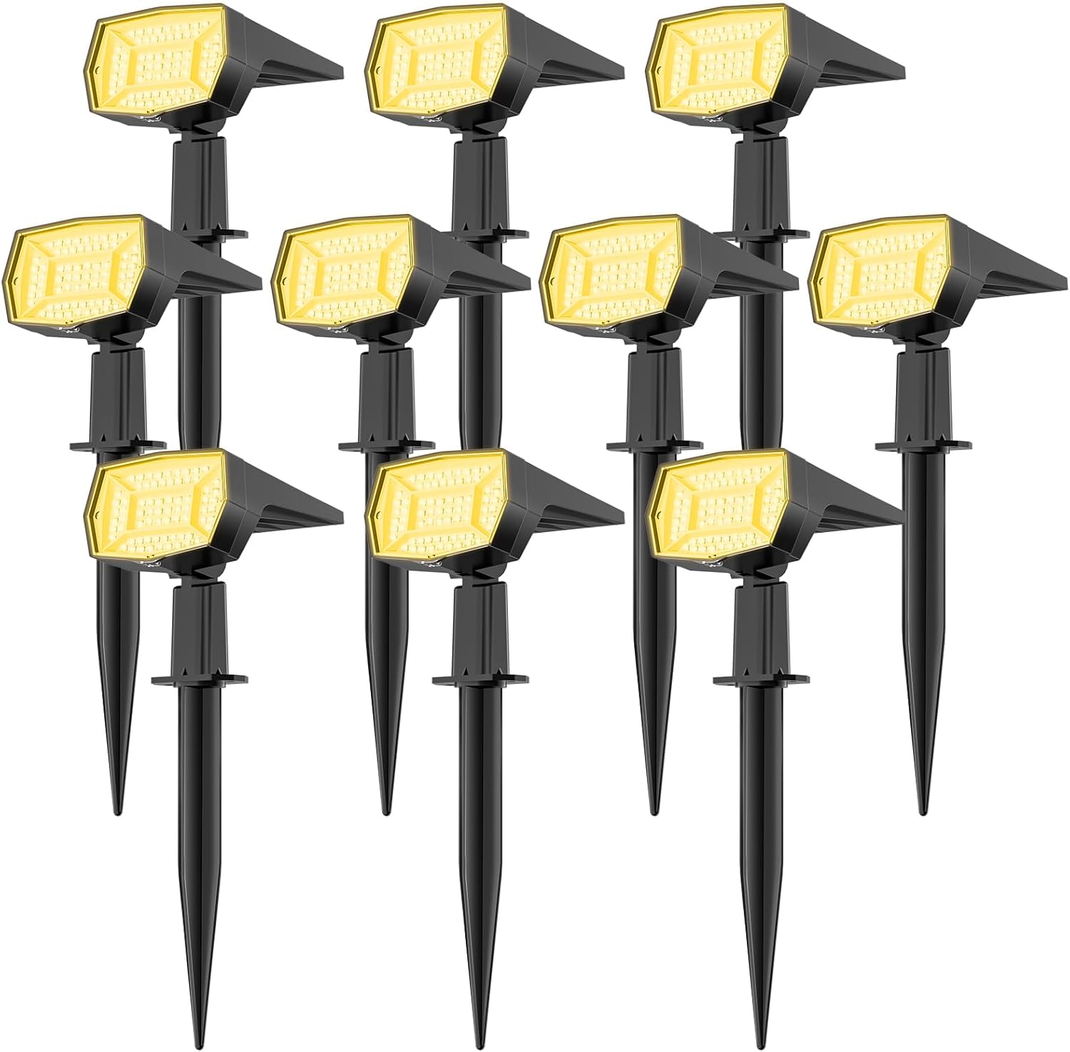 Fabrito 72 LEDs Solar Spot Lights Outdoor Waterproof, 3 Modes Landscape Spotlights, Dusk to Dawn Solar Powered Flood Wall Lights for Outside, Solar Garden Lights for Yard Porch 10 Pack (Warm White)