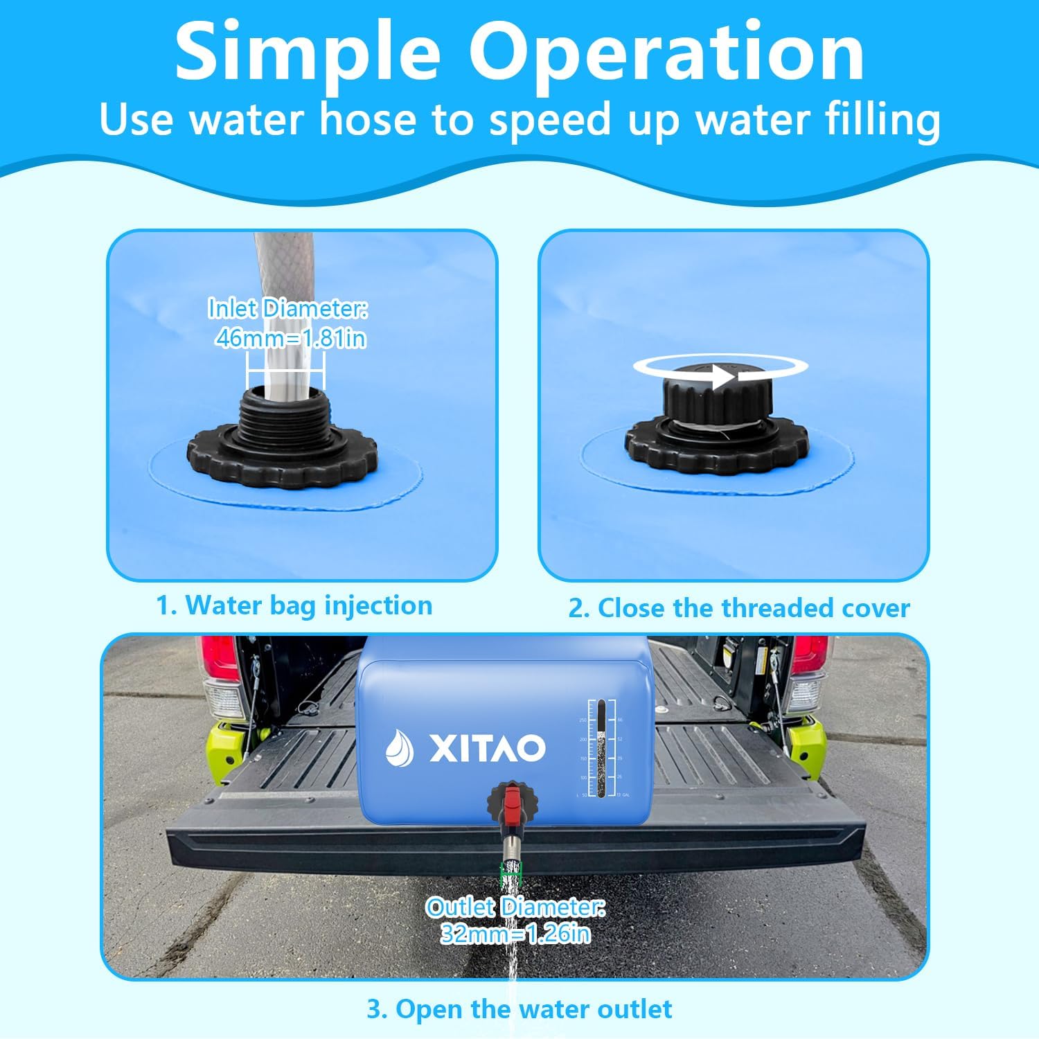 XITAO 29Gal Large Capacity Water Storage Bladder Containers w/Water Level Indicator Portable Foldable Emergency Water Tank Bag for RVs, Drought Resistance, Fire Prevention, Agricultural Irrigation