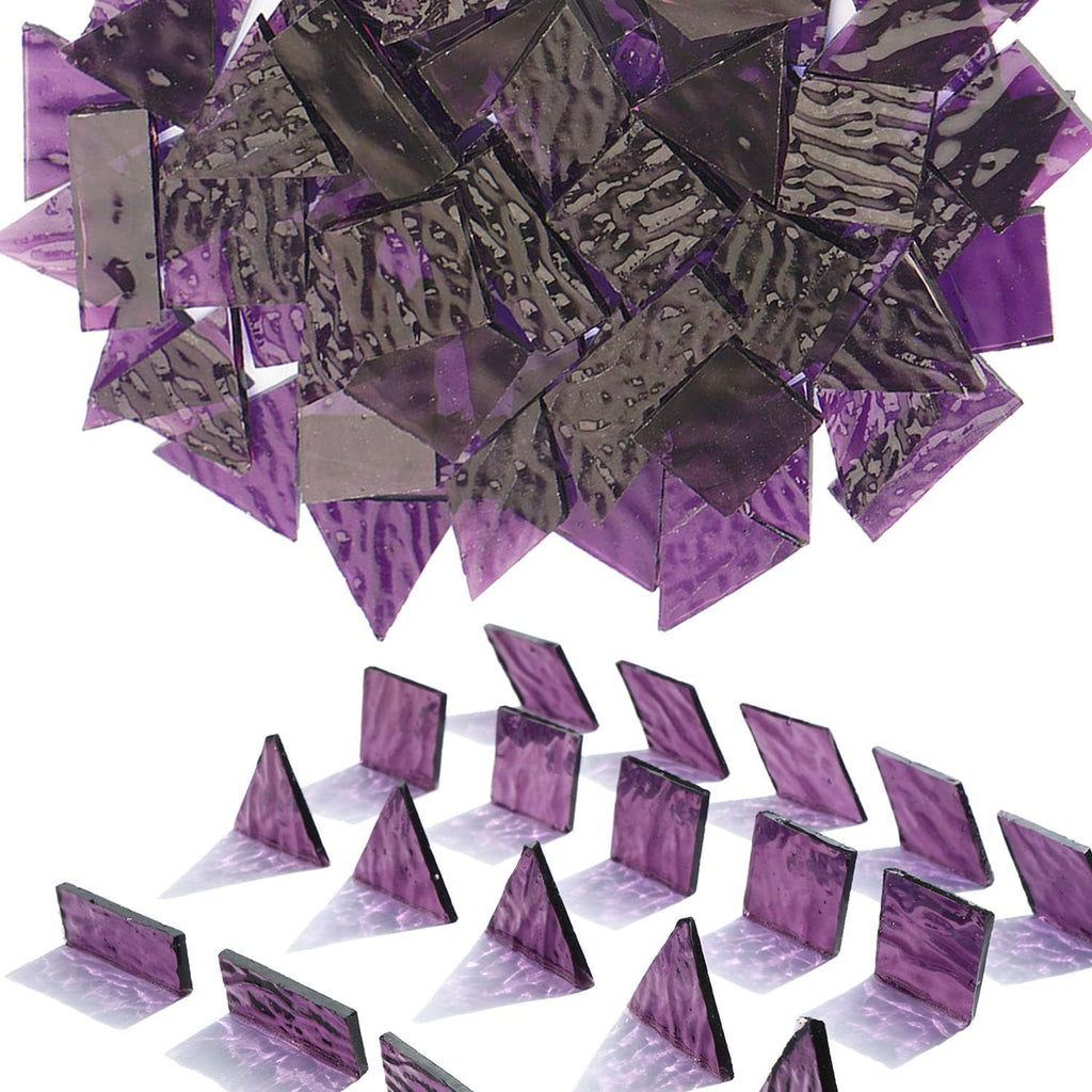 200G Oversize Transparent Glass Mosaic Tiles for Crafts, 4 Shapes Textured Cathedral Stained Glass Mosaic Pieces for Mosaic Art Decor, Violet Purple