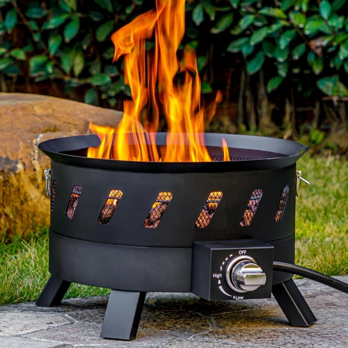 17.3 inch Portable Propane Fire Pits, Gas Fire Pit Bowl for Outside with Lid & Handle, Smokeless Gas Firebowl,Propane Firepit for Camping, Patio, Yard, Garden