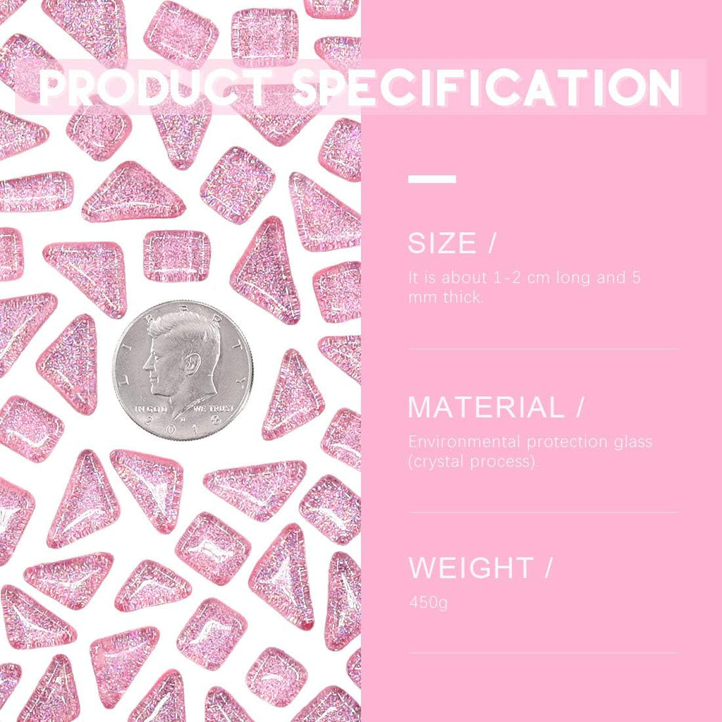 Swpeet 1 Pound Pink Shine Crystal Series Mosaic Tiles Assortment Kit, Square and Triangle Genuine Mosaic Tiles Glitter Crystal Mosaic Perfect for Home Decoration Crafts