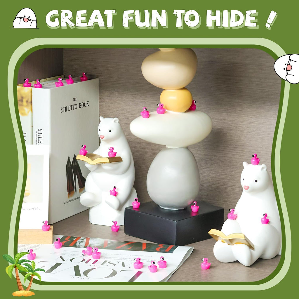 110PCS Mini Resin Animals Cute Rose Pink Tiny Flamingo Ducks, Miniature Figures to Hide, Small Animal Toys Accessories Bulk for Topper Garden Dollhouse Landscape Aquarium Ornaments DIY Crafts & Decor