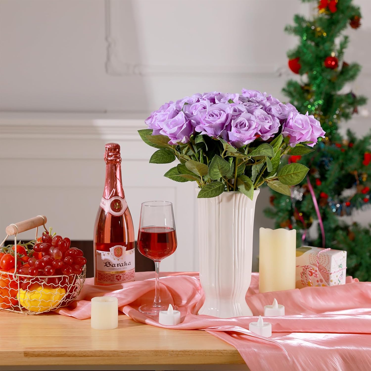 36 Pcs Silk Purple Rose Bouquet Bridal Artificial Flowers,Fake Rose Long Stem Realistic Artificial Flowers Bulk for Wedding Bouquet Ball Arrangement Centerpiece Party Decor