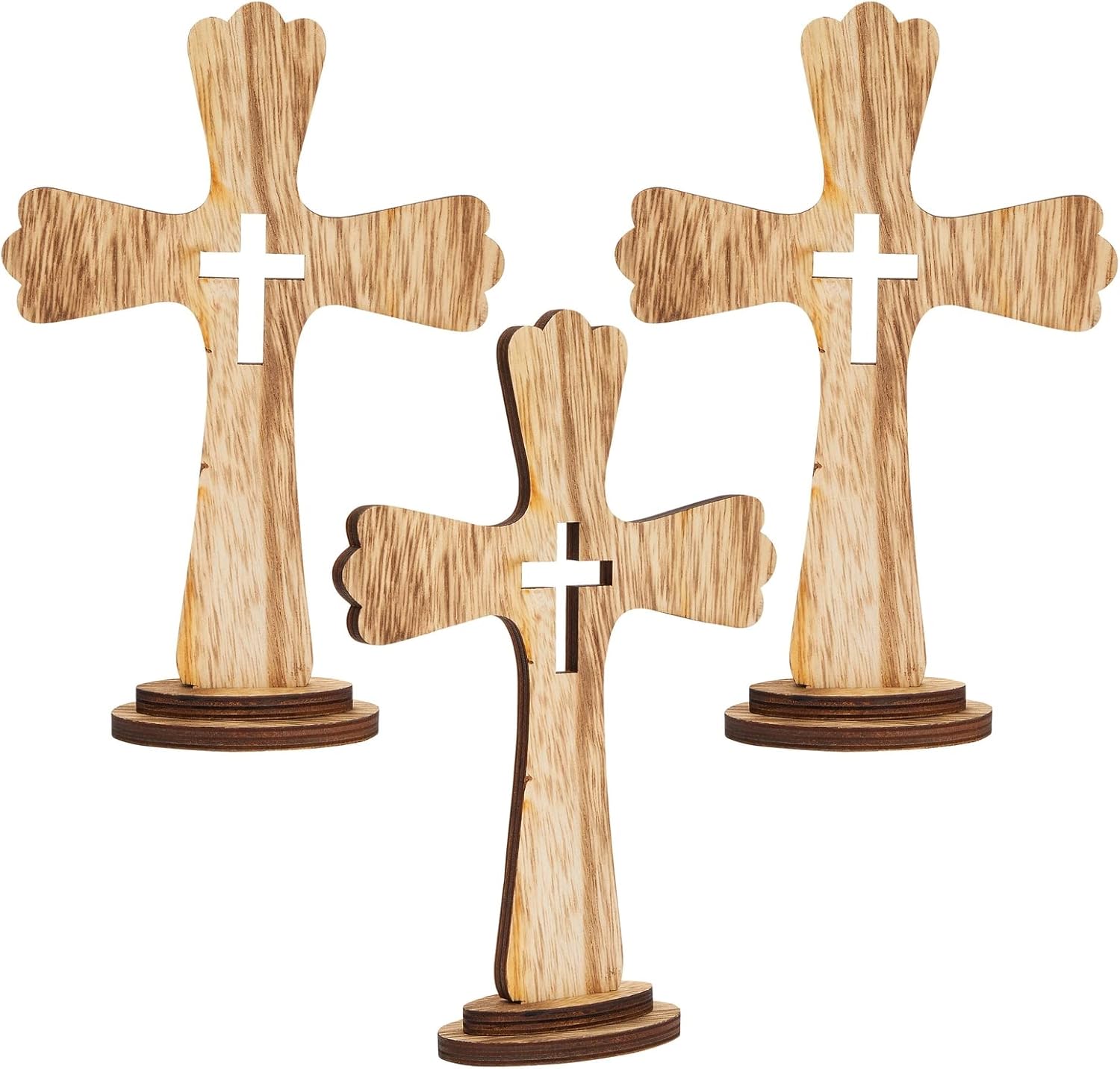 Juvale 3-Pack Wooden Cross Baptism Centerpieces - 6 x 2 x 9 In Brown Rustic Wood - Baptism Decor & First Communion Centerpieces for Tables - Wooden Crosses for Crafts