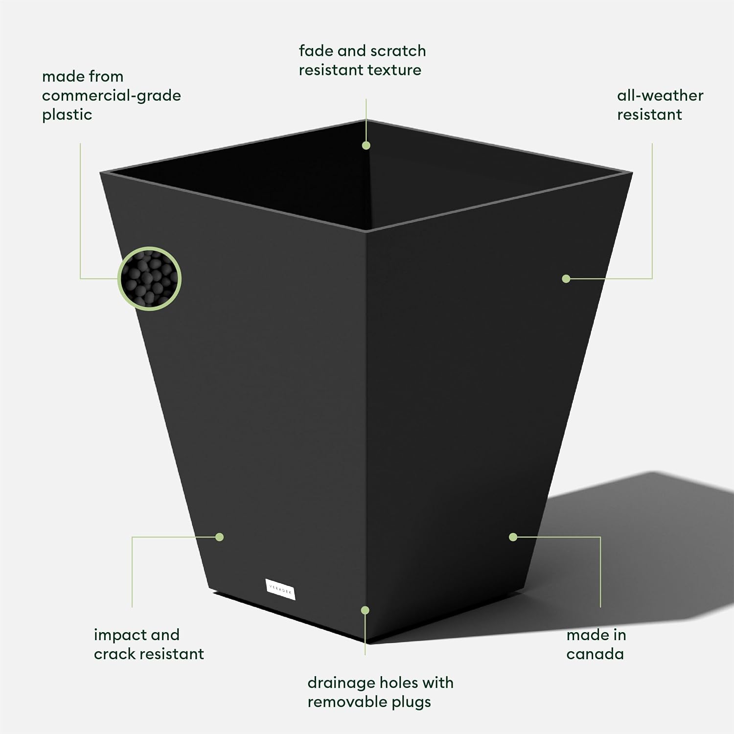 Veradek Nobleton Indoor/Outdoor Wide Square Planter (Black, 22" - 2 Pack with 2 Saucer Trays)