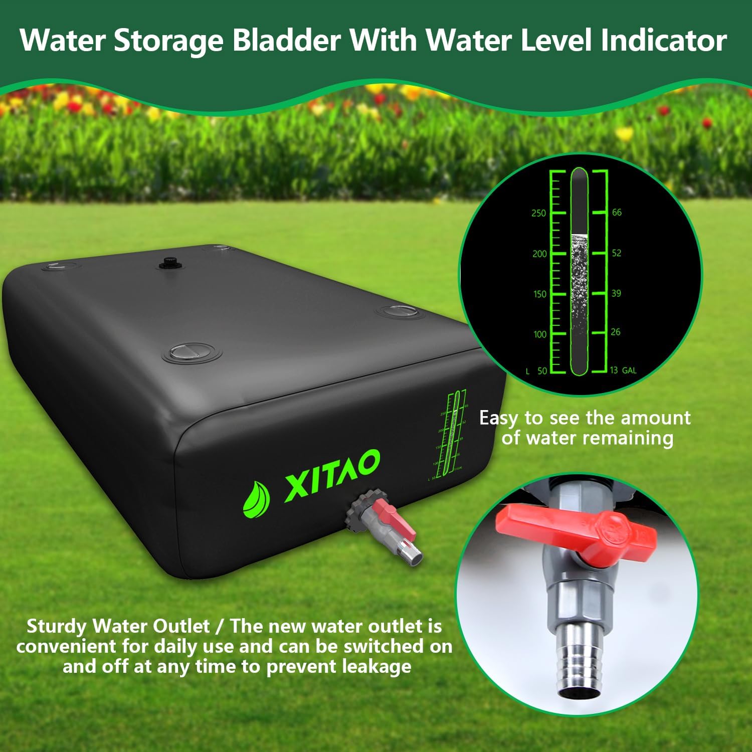 XITAO 63Gal Water Storage Bladder w/Water Level Indicator, Large Capacity Foldable Water Storage Containers, Portable Emergency Water Tank Water Bag for RVs, Fire Prevention, Irrigation