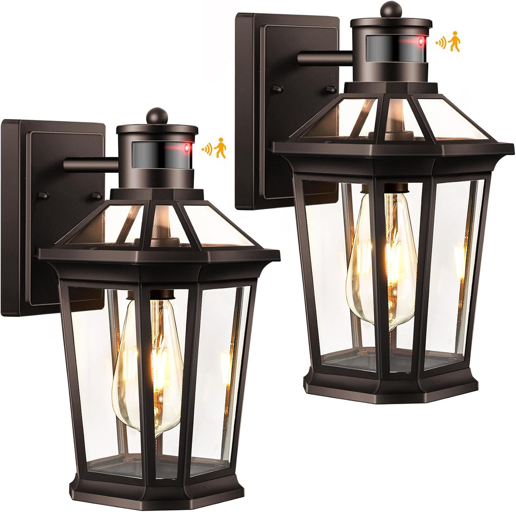 VIANIS Motion Sensor Outdoor Lights, Oil Rubbed Bronze Dusk to Dawn Outdoor Wall Lights Exterior, Waterproof Wall Lantern with Tempered Glass, Modern Outside Wall Sconce for Garage Front Porch, E26
