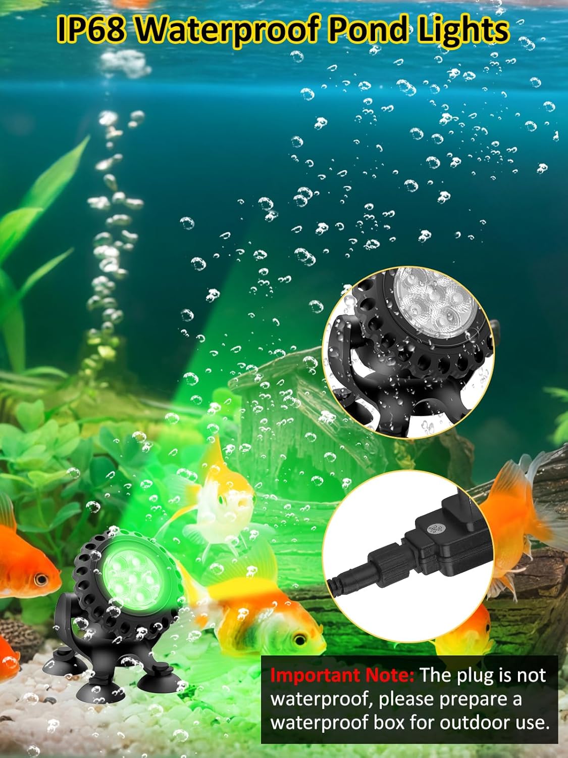 T-SUN Colored Pond Lights with Timer, LED Underwater Pond Light Submersible Fountain Lights for Fish Tank Landscape Spotlight - Remote Control, IP68 Waterproof, Aquarium, Waterfall, Yard (3 Heads)