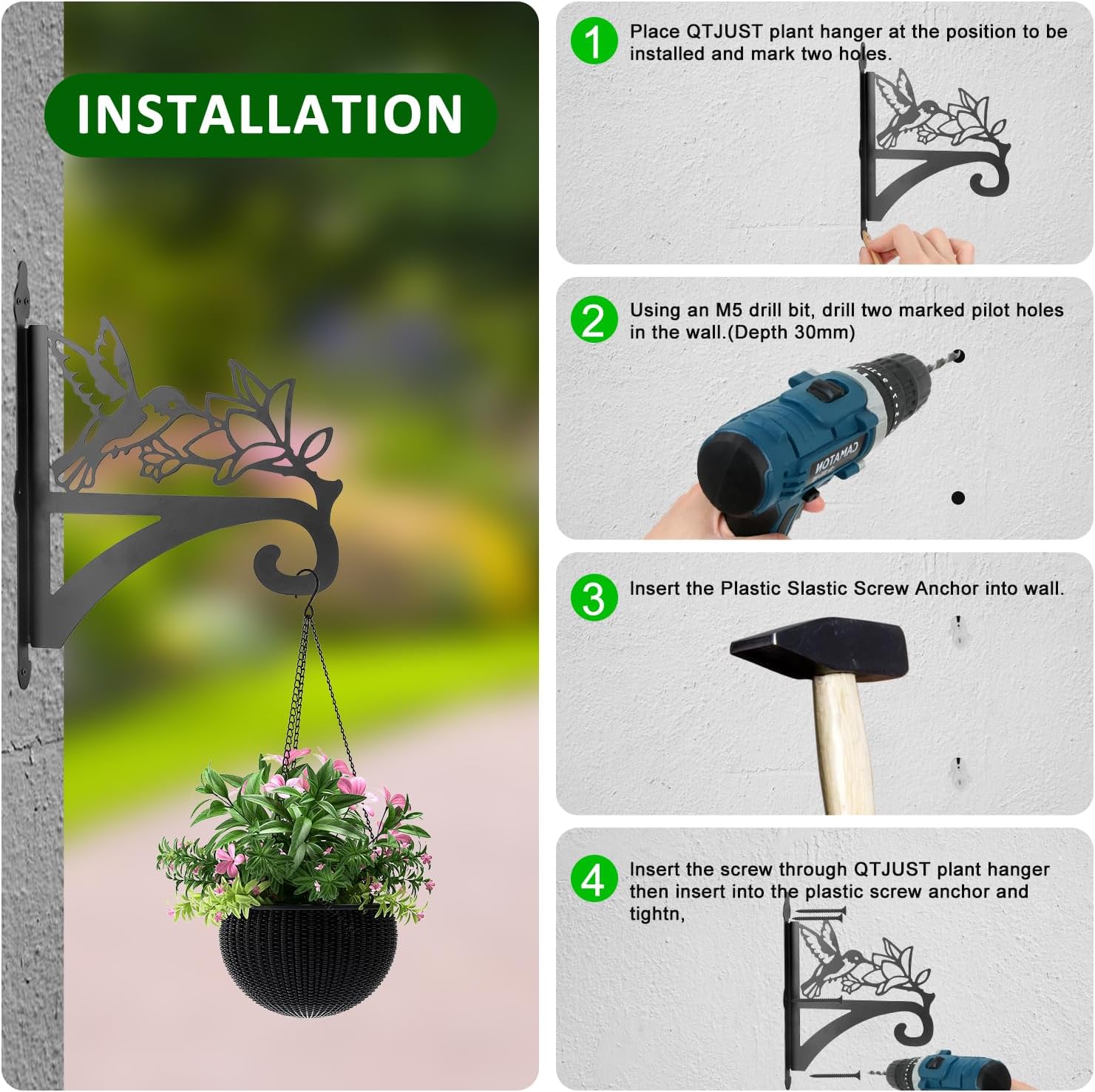 ATKKE Hanging Plant Bracket Hangers Indoor Iron Wall Mount,11” Hummingbird Silhouette Ornamental Iron Hangers Hookers for Flower Pot Lantern Bird Feeder Wind Chimes