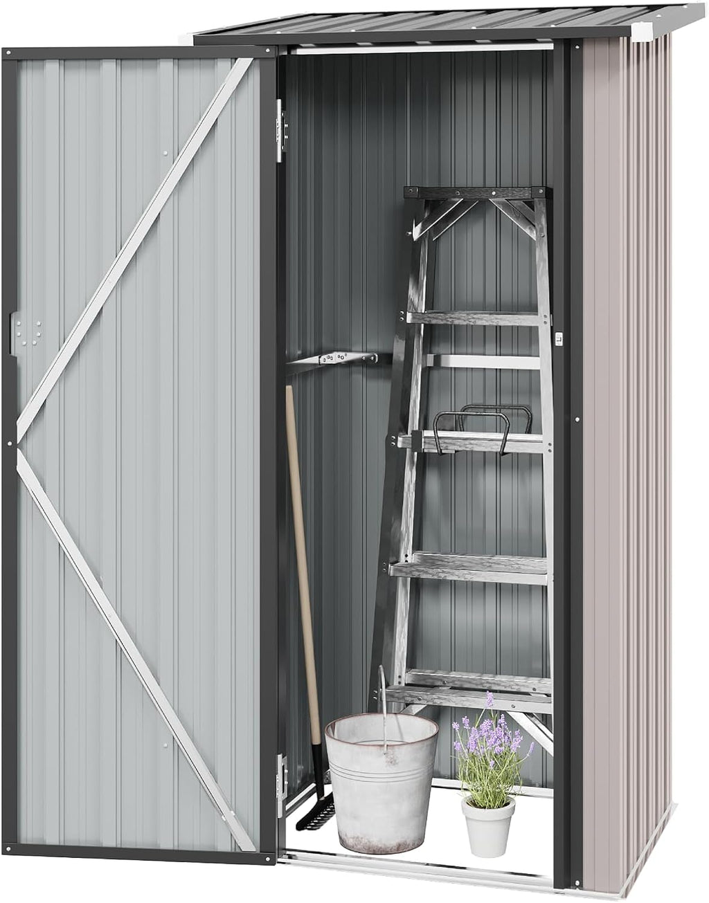 Aoxun 3’x2.1’ Outdoor Metal Storage Shed with Lockable Doors, Steel Utility Tool Shed, Metal Sheds Outdoor Storage for Garden, Patio, Backyard and Lawn, Brown