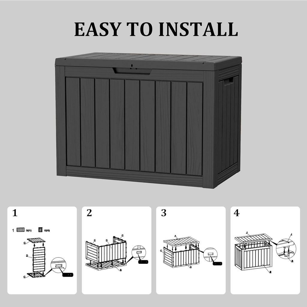 45 Gallon Waterproof Large Resin Deck Box Indoor/Outdoor Lockable Storage Container and Seating for Garden, Pool, and Patio (45 Gallon, Black)