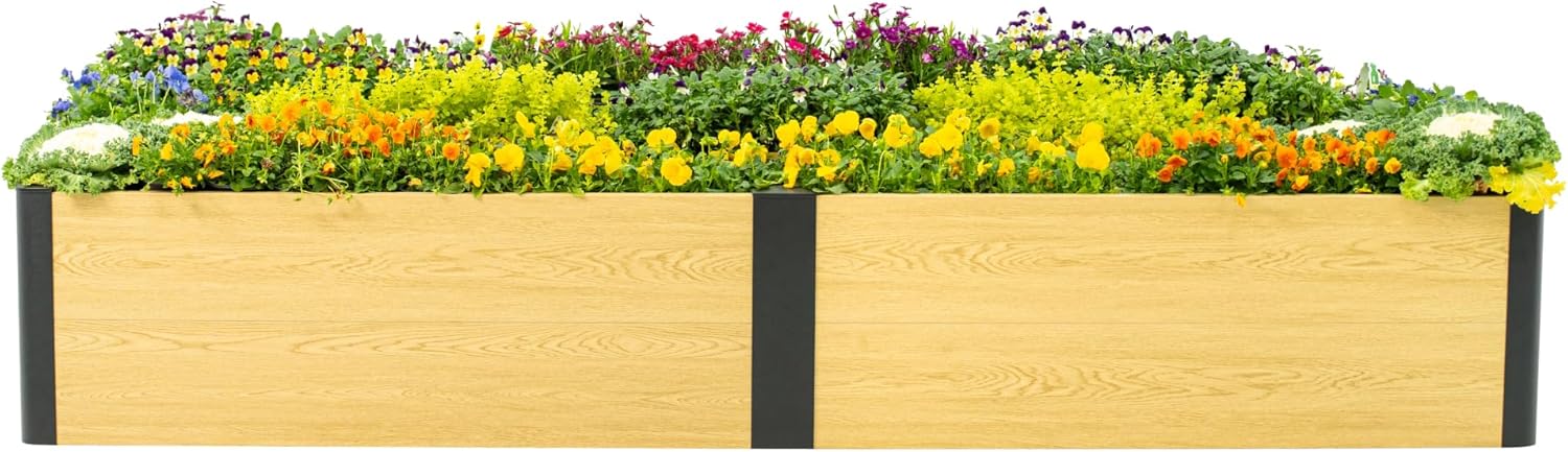 Woodgrain Series Raised Garden Bed, 2' x 8' Outdoor Wooden-Look Metal Planter Box for Gardening Vegetables Flowers Herbs