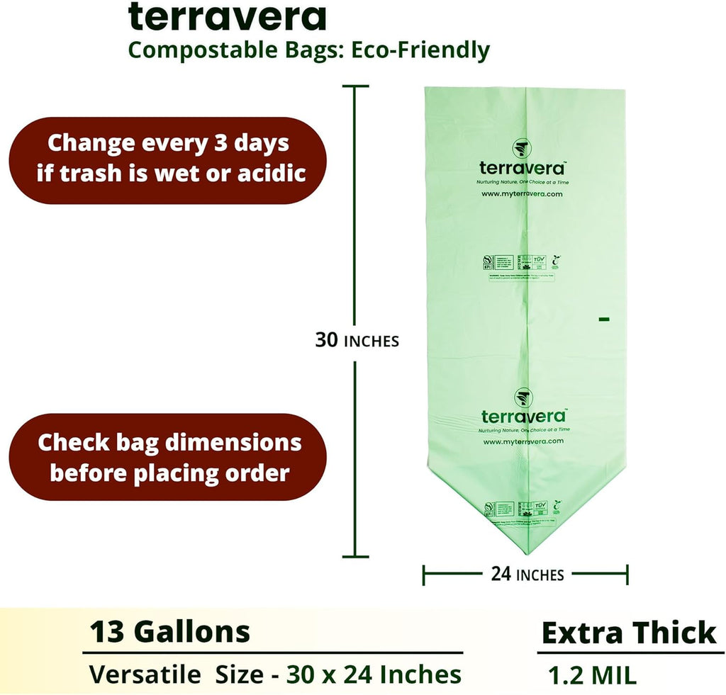 Compostable Trash Bags with Handles | BPI & OK Home Certified ASTM D6400 Standards | Heavy Duty Kitchen & Yard Waste Bags (13 Gallon Flat Top (50 Count) with Gallon Freezer Bags (50 Count))