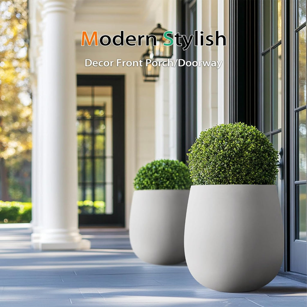 Oval Concrete Planters for Outdoor Plants, Large Tall Cement Flower Pots Indoor for Garden, Front Porch, Patio (Gray, 18.5 inch)