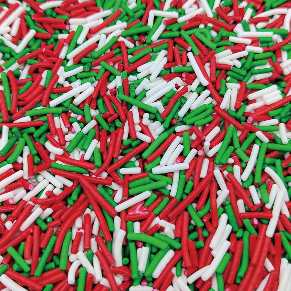 Homankit Christmas Sprinkles for Cake Decorating, Red Green and White Jimmy Sprinkles, Edible Jimmies Sprinkle for Cupcake Toppers Baking Cookie Ice Cream Dount Dessert Decoration