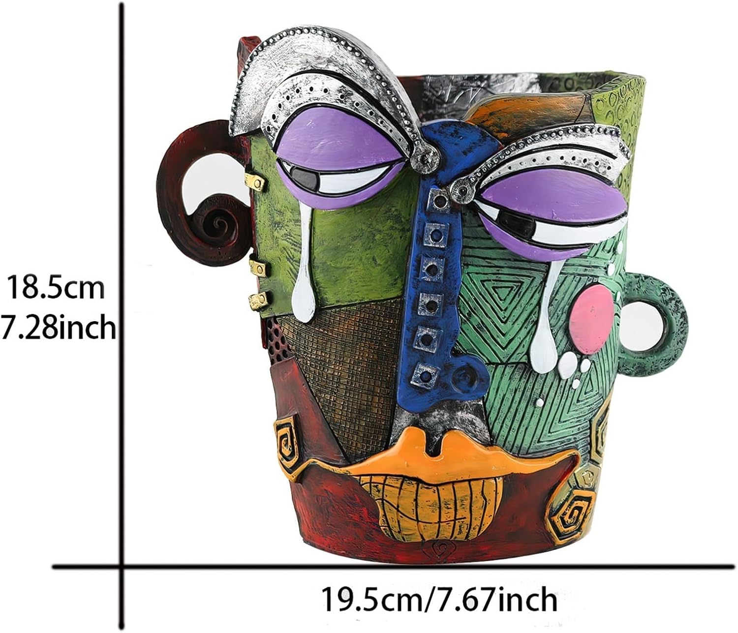 Picasso-Inspired Abstract Face Flower Pot | Unique Head Planter with Drainage Hole | Vibrant Colors & Quirky Art Decor (Tears)