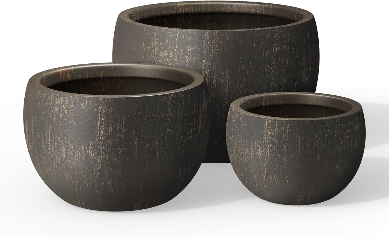 Kante 19.9",15.7",11.8" Dia Round Concrete Planter Set of 3, Outdoor/Indoor Large Bowl Plant Pots with Drainage Hole and Rubber Plug for Garden Patio Balcony Home, Oil Rubbed Bronze