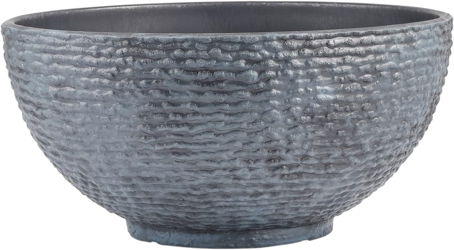 Sungmor Large Garden Bowl Planter Water Plant Pot, Miniature Landscaping Succulent Planter, 15.6 Inch Marble Texture Water Lily Pots, Small Fountain Base Mini Fish Pond Bird Bath