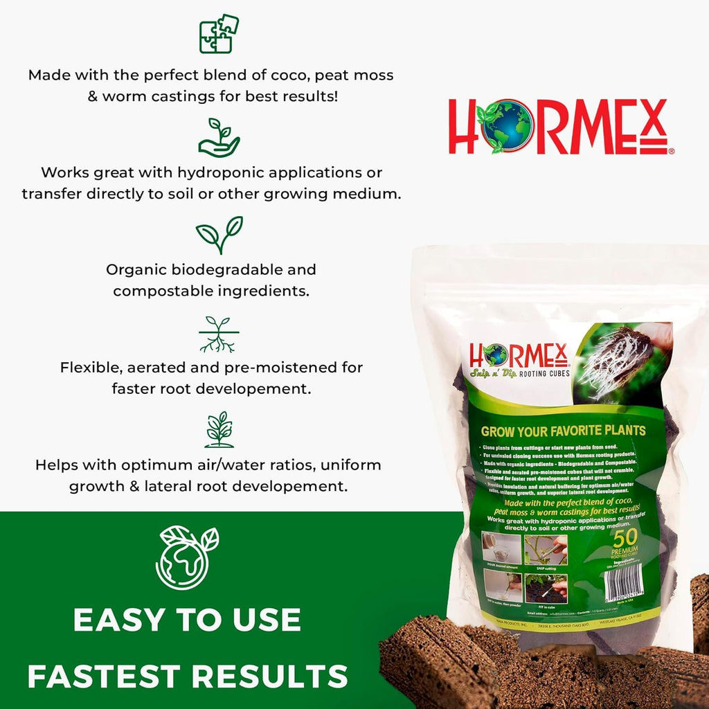 Hormex Rooting Powder #8 & Rooting Cubes Combo - Rooting Hormone for Semi-Hardwood Cuttings & Organic Peat Moss Coco Plugs - Fast, Healthy Root Growth for Propagation, Hydroponics, & Seed Starting