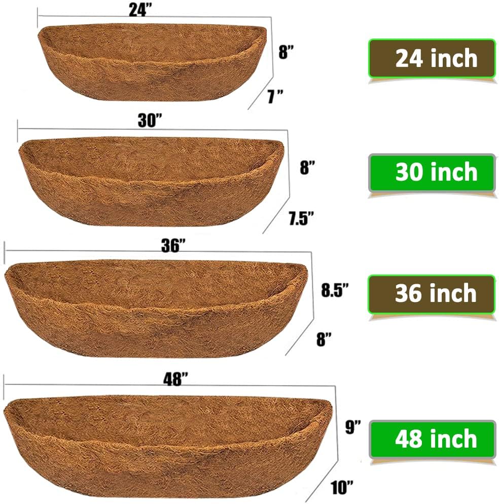 EROCK 2PCS Trough Coco Liners for Planters Wall Basket 24/30/36/48 inch, Replaceable Coconut Fiber Plant Basket Liner for Plant Hanging Basket, Garden Flower Vegetables Pot (36inch)