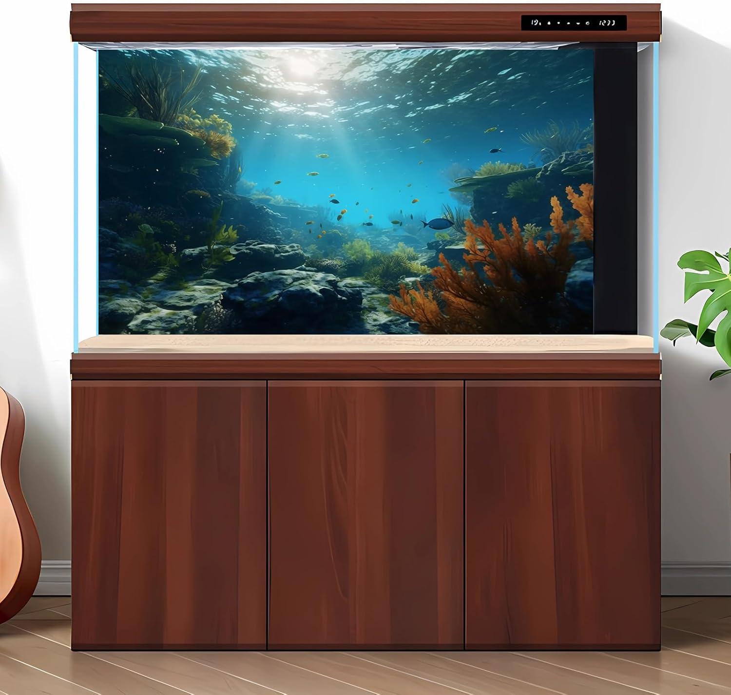 Ocean Floor Fish Tank Background Underwater Rock Aquarium Background Under The Sea Terrarium Backgrounds Aquatic Plants Sunlight Fish Tank Backgrounds Tropical Fish Aquarium Wallpaper 72x24in