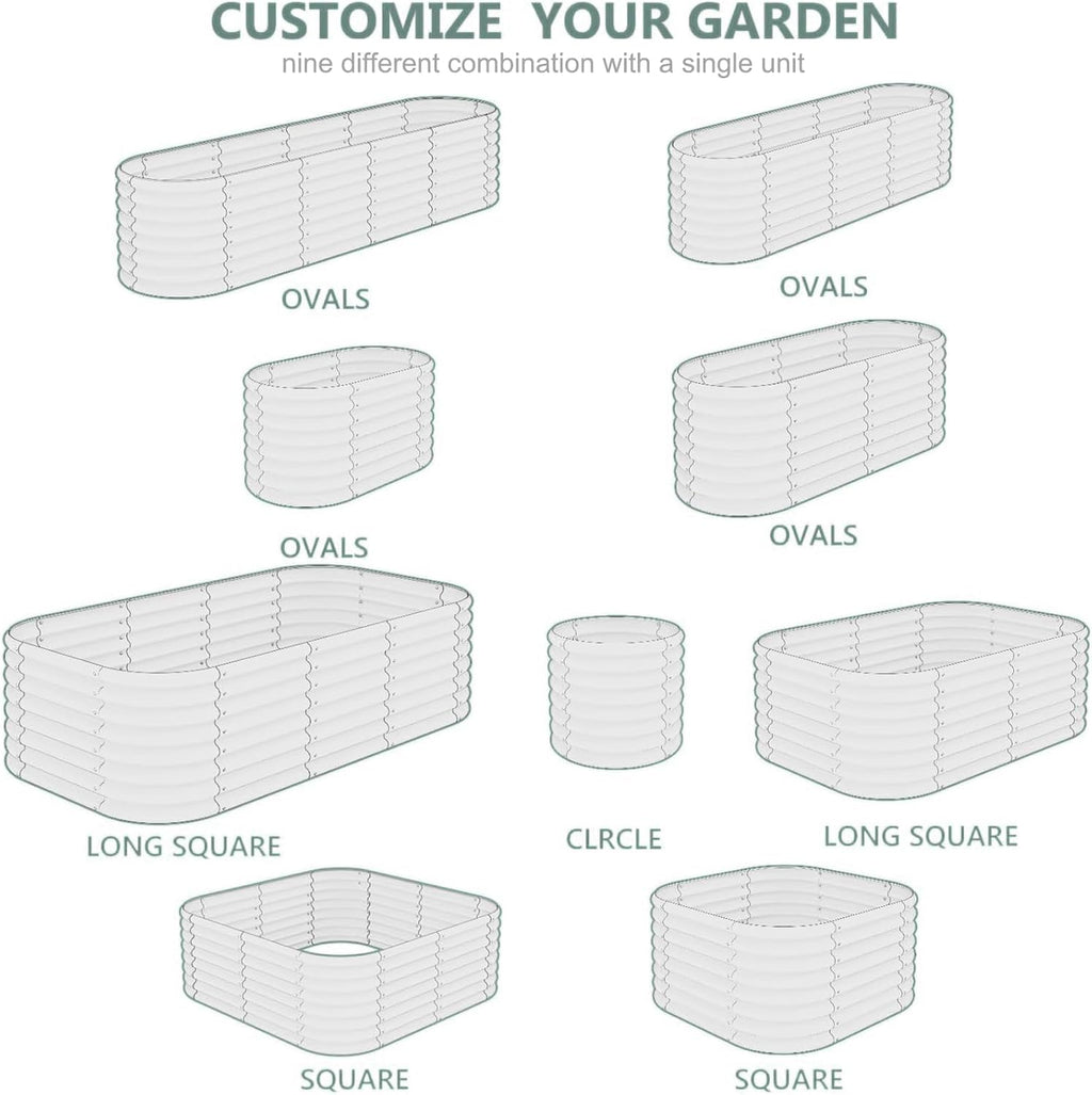 Galvanized Steel Raised Garden Bed 8x2ft Oval - 17" Tall 9-in-1 Modular Planter Box for Vegetables/Flowers, Rust-Proof Metal Outdoor Planters Rubber Edging (White)