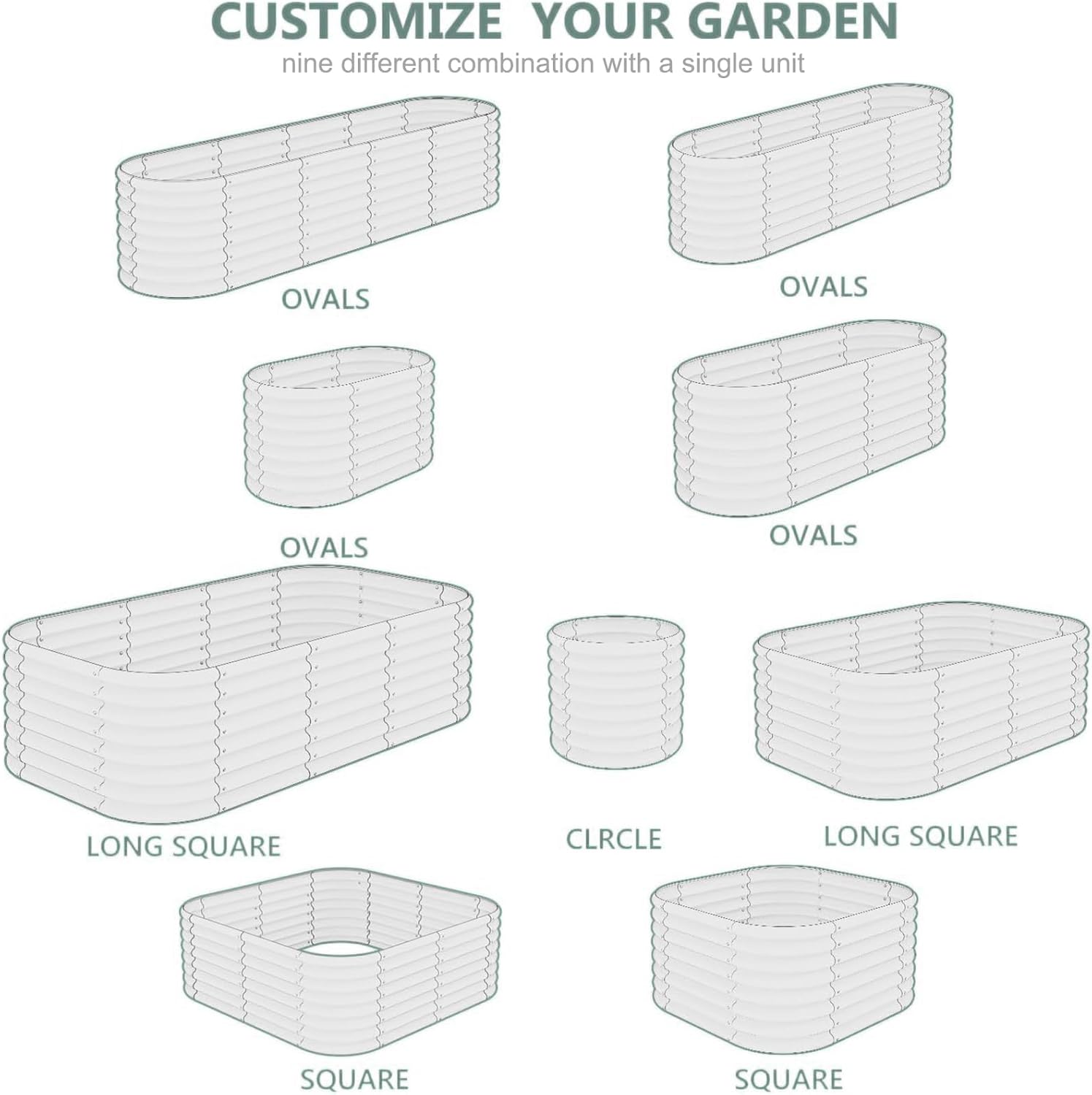 Galvanized Steel Raised Garden Bed 8x2ft Oval - 17" Tall 9-in-1 Modular Planter Box for Vegetables/Flowers, Rust-Proof Metal Outdoor Planters Rubber Edging (White)
