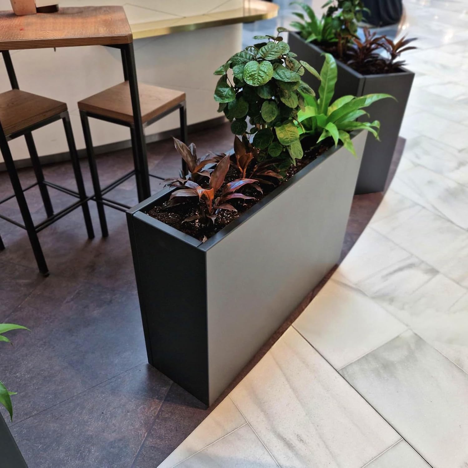 Galvanized Steel Metallic Heavy Planter for Outdoor Plants Metal Outdoor Planter Spliced Flower Box with Partitions for Outside,Indoor,Garden (Black, 32 * 15 * 24)