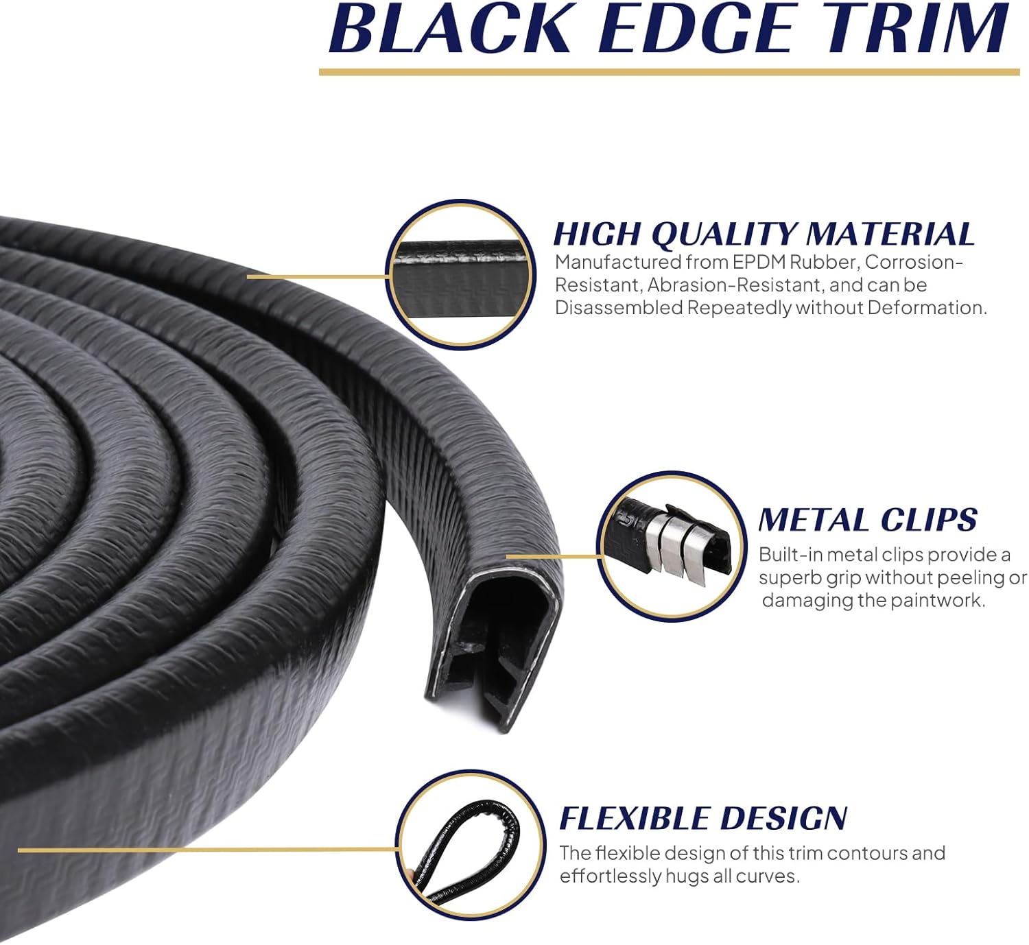 Edge Trim Black U-Channel Rubber Trim Edge with Metal 1/2" X 3/8" - Fit Gap 3/64" to1/4 Car Door Edge Sealing Strip, PVC Weather Stripping with Steel, Metal Edge Protector, 6.5FT