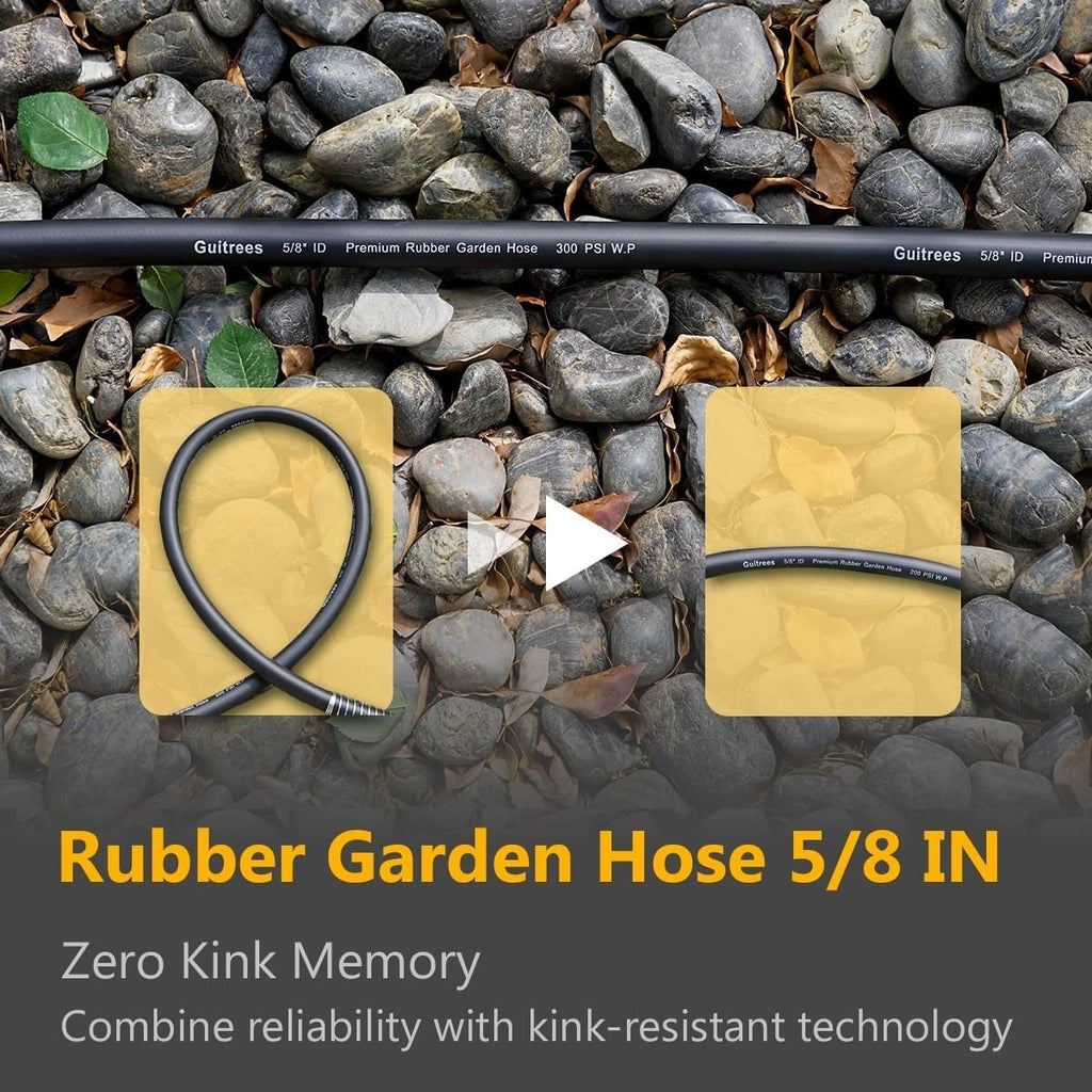 150FT 5/8 Heavy Duty Rubber Garden Hose - 200psi Working, 1000psi Burst - Hot/Cold Water - Five-Layered Braiding for Durability - Versatile for Gardening, Agriculture, Construction(Black)