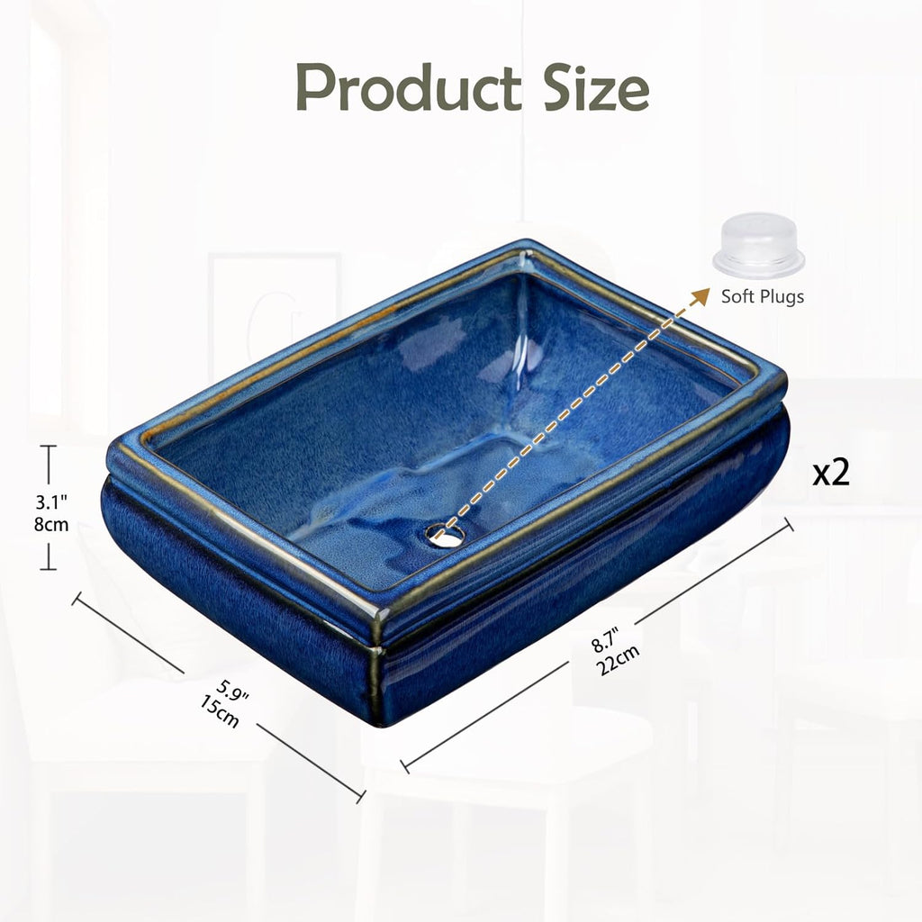 Succulent Planters Bonsai Pots for Live Bonsaii Trees Set of 2, 8.7" Large Ceramic Shallow Pot for Succulents Indoor with Drainage Hole, Outdoor Cactus Plant Bonsai Pots, Ceramic Flower Pot