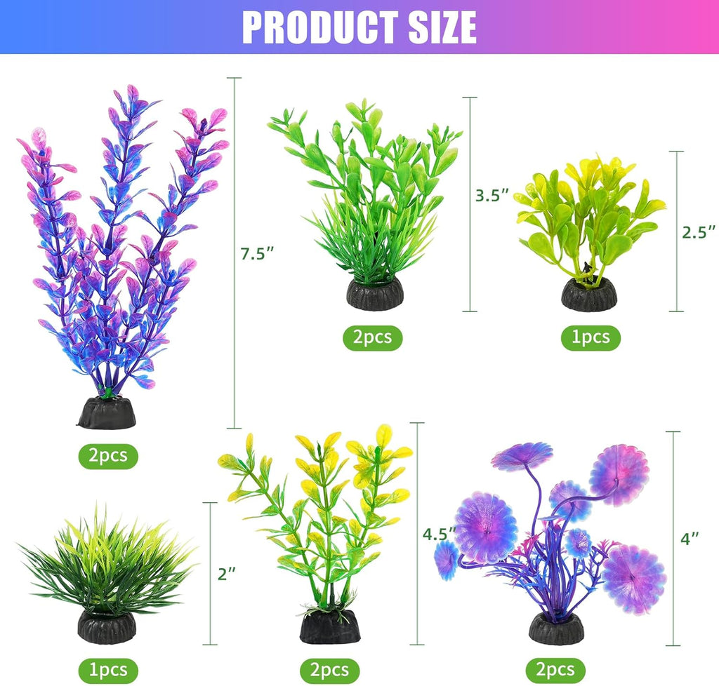 AQUANEAT Artificial Fish Tank Plants, Plastic Aquarium Decorations, Purple Accessories, 10pcs