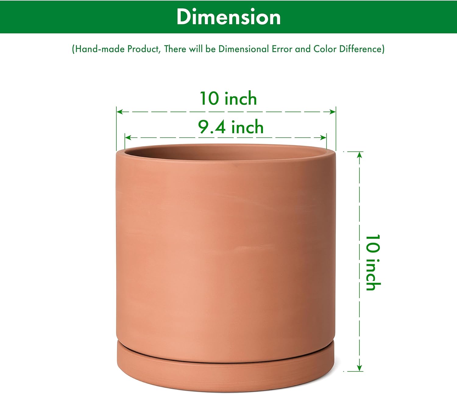 D'vine Dev Large 10 Inch Terracotta Plant Pot with Drainage Hole and Saucer, Round Cylinder Planter Pot for Indoor Plants, 40-X-A-5