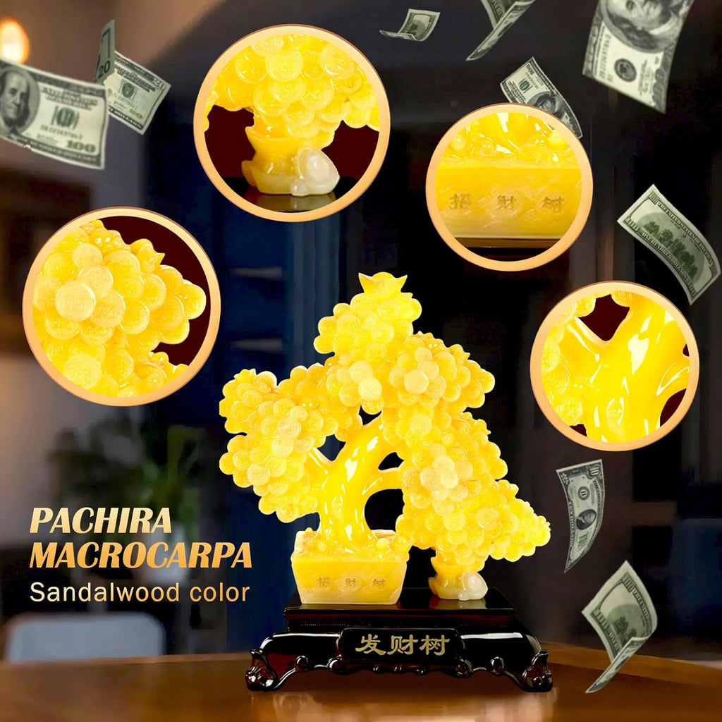 FENGSHUI-CAISHEN Top Resin Money Tree, Artificial Bonsai Tree, Handcrafted, Premium Quality, Feng Shui Gift for Abundance Luck and Success (Yellow)
