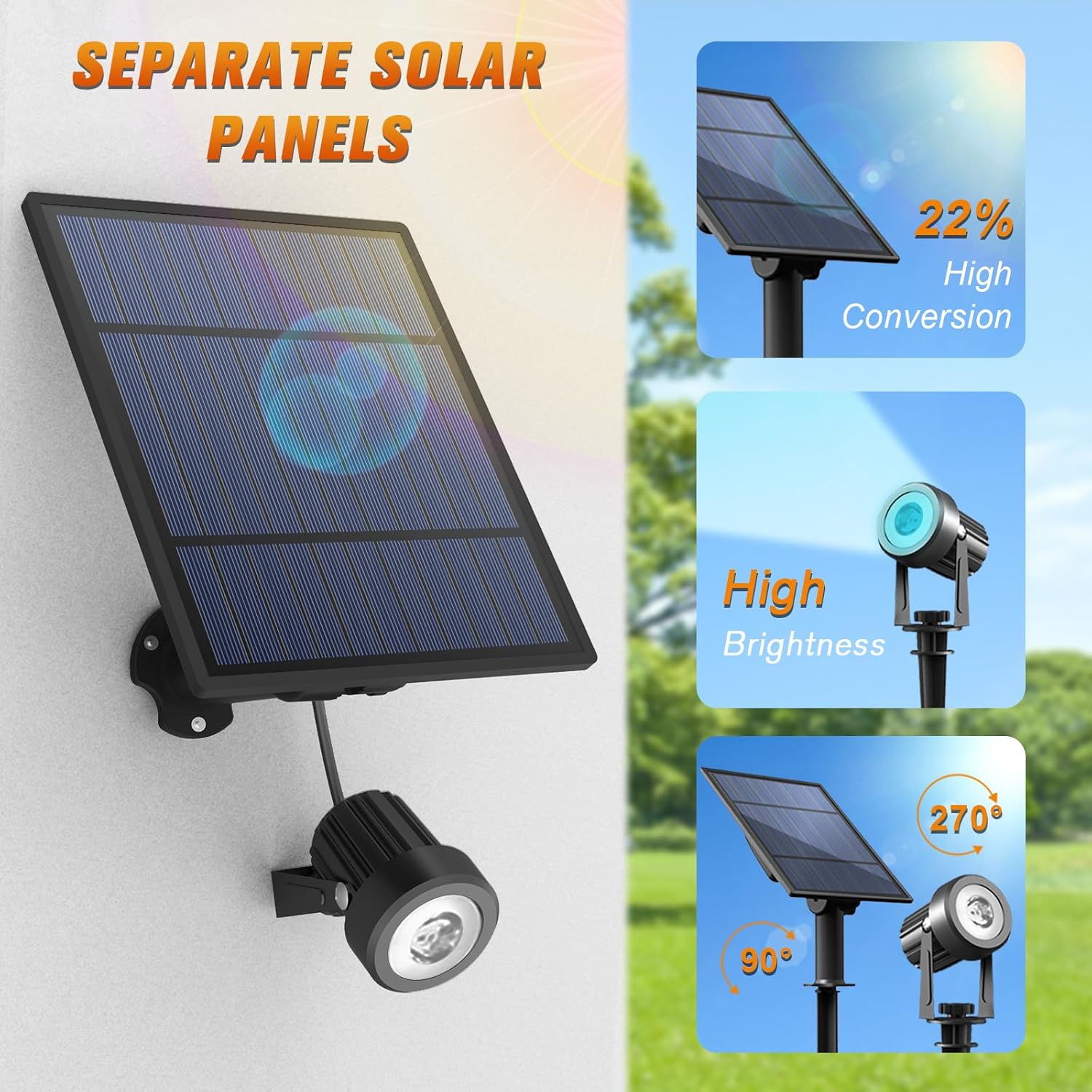 APONUO Solar Spot Lights - Outdoor 6-in-1 Landscape Lights, Dusk to Dawn Solar Uplights, IP65 Waterproof, 9.8ft Cable for Yard, Pathway, Garden, Tree Decoration (Multicolor)