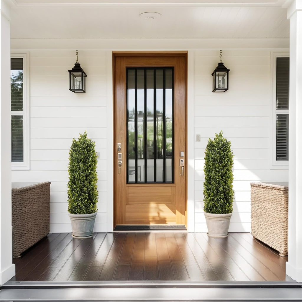 4ft Artificial Boxwood Topiary Trees (Set of 2) - UV Resistant Faux Plants for Outdoor/Indoor, Realistic 48in Fake Bushes and Shrubs for Front Porch, Planter, Patio - Low Maintenance & Evergreen