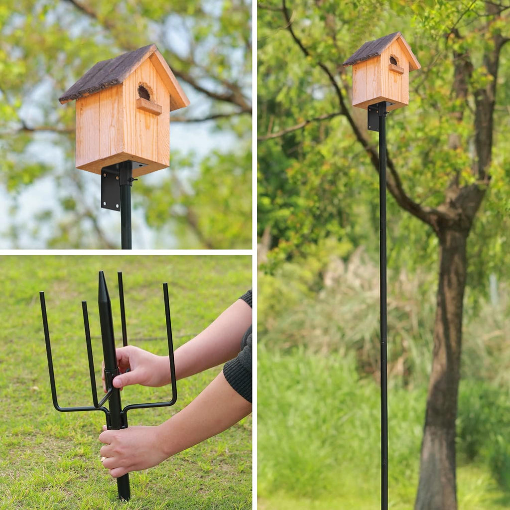 ERYTLLY Bird House Pole Mount Kit 96 Inch - Adjustable Hummingbird Bird Feeder Post Support Rod Universal Stand Set with 5 Prongs for Outdoor, Yard, Garden Decor, Black