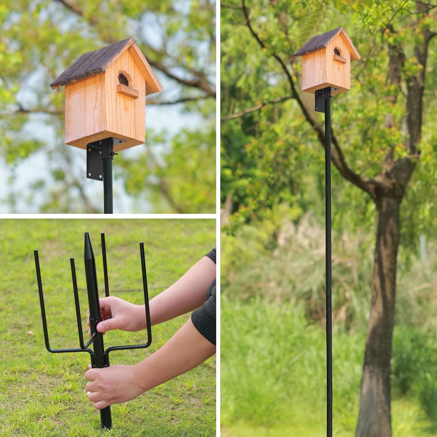 ERYTLLY Bird House Pole Mount Kit 96 Inch - Adjustable Hummingbird Bird Feeder Post Support Rod Universal Stand Set with 5 Prongs for Outdoor, Yard, Garden Decor, Black