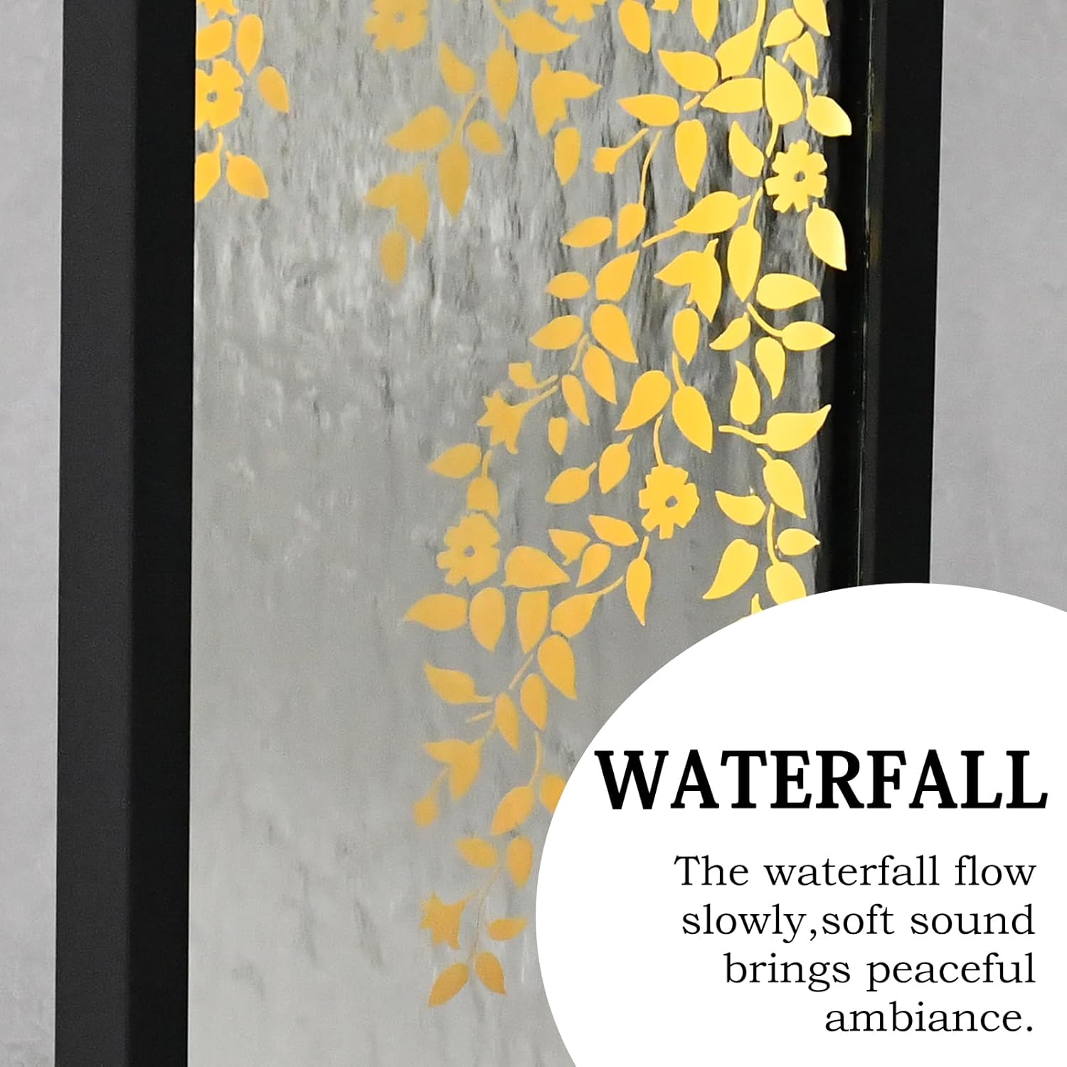 46" H Fountains Outdoor Indoor Tall Waterfall Fountain with LED Lights Large Modern Mirror Fountain for Garden,Patio,Backyard,Home,Black Silver Golden