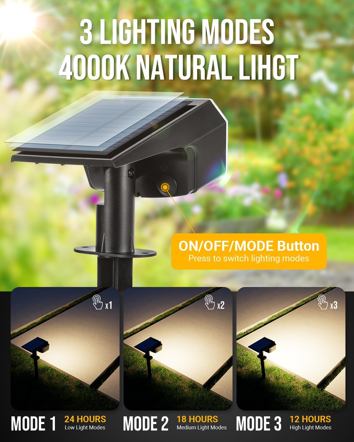 Solar Spot Lights Outdoor, 4000K Natural Light, 63 LED 3 Lighting Modes, IP65 Waterproof Spotlights for Outside House Yard Garden Landscape Lights 10 Pack