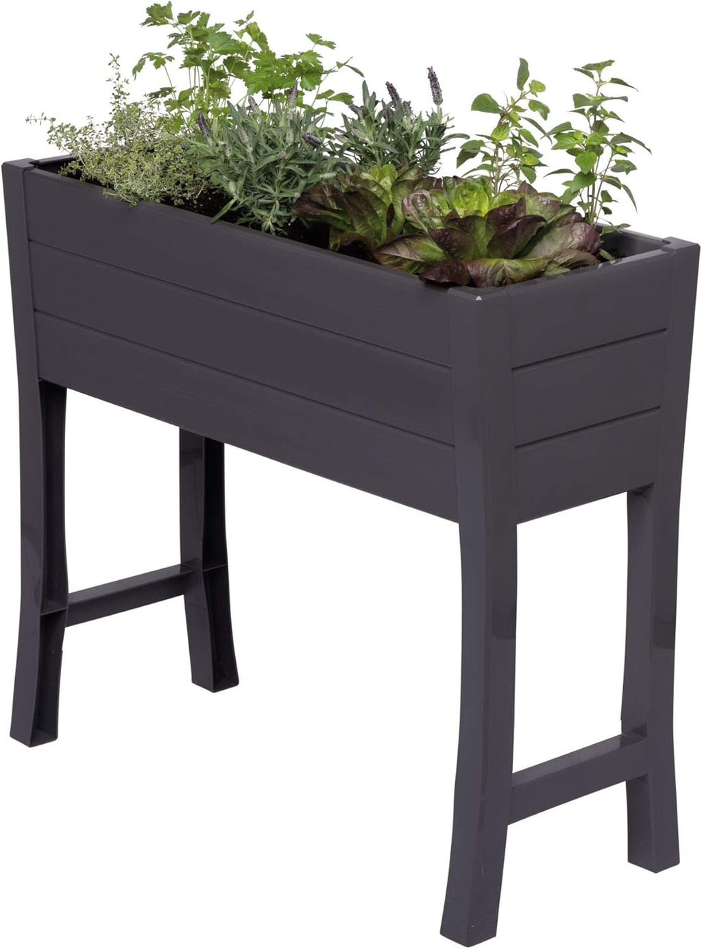 NuVue Products 26021 Outdoor Elevated Garden Bed for Growing Edible Plants and Flowers, BPA-Free Woodgrain Panel Elevated Planter Box, 35.5” L x 15” W x 32” H, Dark Gray