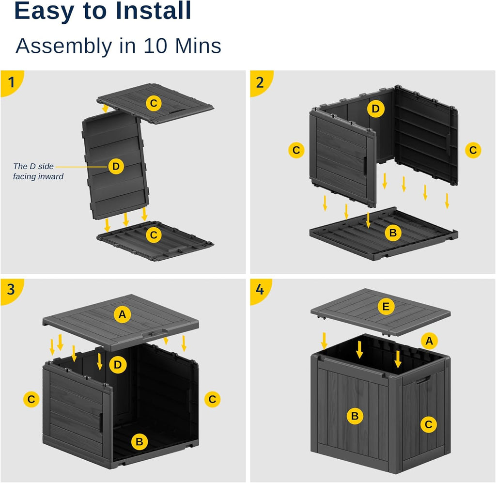 EAST OAK Outdoor Storage Box, 31 Gallon Deck Box, Waterproof Resin Storage Bin for Patio Cushions, Gardening Tools, Accessories, Lockable, UV Resistant, Black